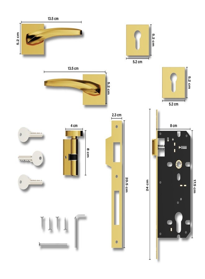 GRIVAN Luxury Door Locks for Main Door, Mortise Door Lock Set with 3 Brass Keys, Bedroom Door Lock, Handle Lock for Home/Office/Hotel (Gold Finish) | 2 Years Warranty - Image 5
